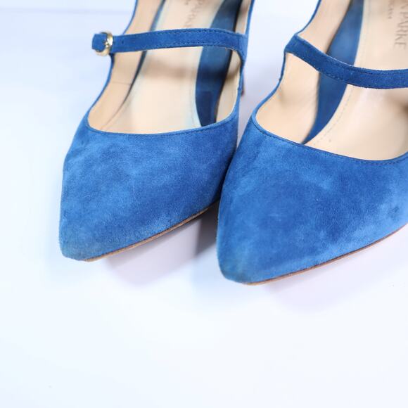 MARION PARKE Mitchell Blue Suede Caged Heel Multi Buckle Women's 36/US 6 - Picture 2 of 8